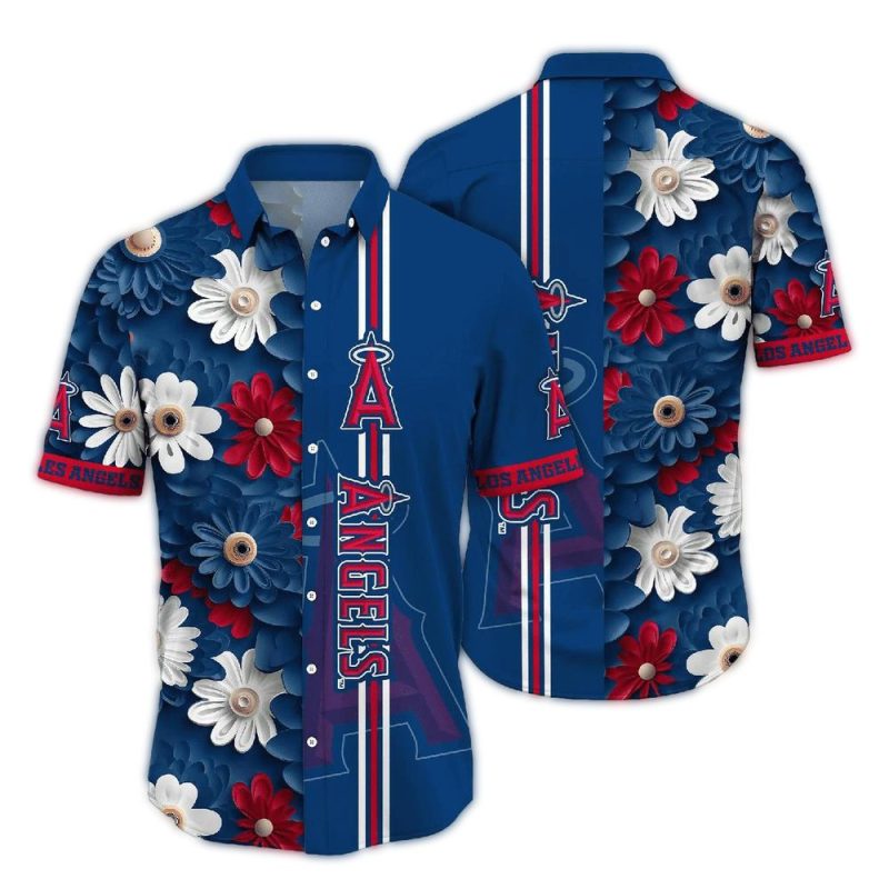 Los Angeles Angels Flower Blossom Stripe Hawaiian Shirt 1