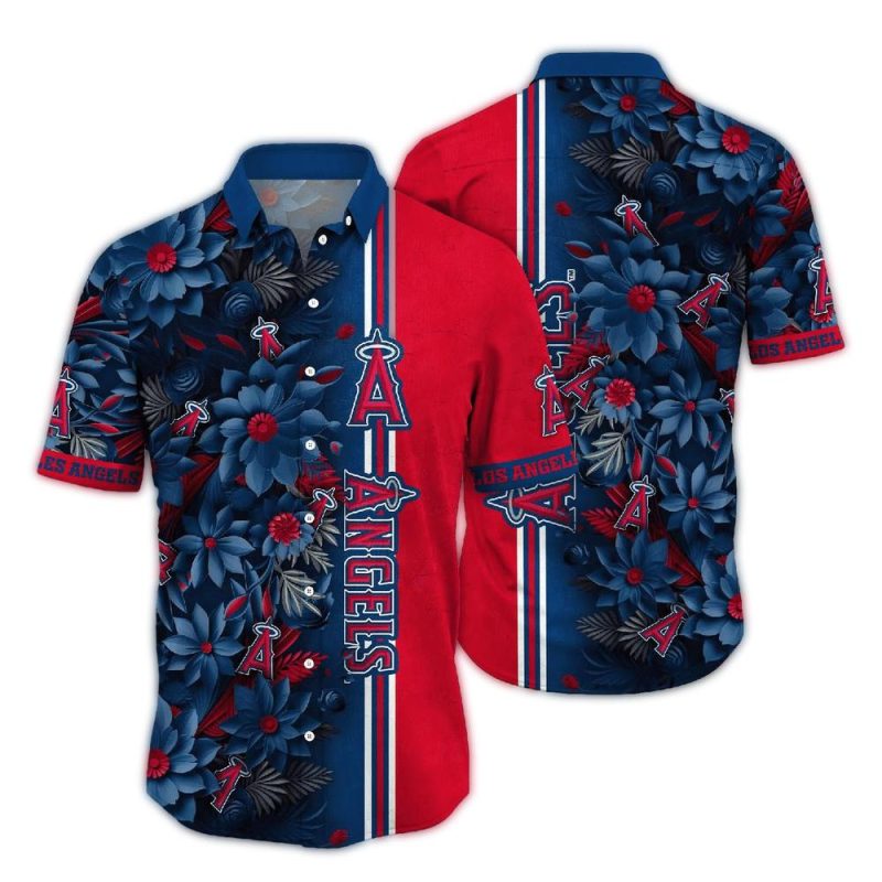 Los Angeles Angels Flower Blossom Stripe Tropical Hawaiian Shirt 1