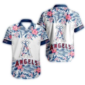 Los Angeles Angels Floral Leaf Pattern Hawaiian Shirt For Summer Vacations