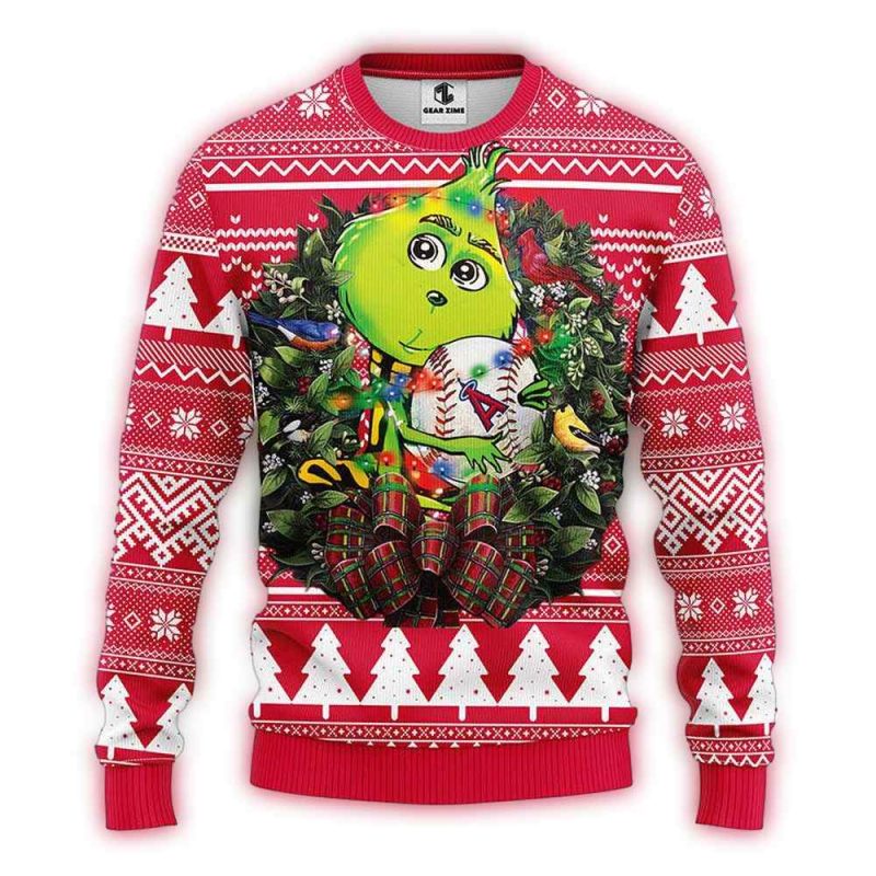 Los Angeles Angels Grinch Hug Ball Christmas Ugly Sweater 1