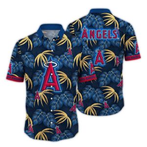 Los Angeles Angels Hawaiian Shirt With Leaf Pattern For Summer Vacations