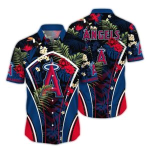 Los Angeles Angels Tropical Hawaiian Shirt With Leaf Pattern For Summer
