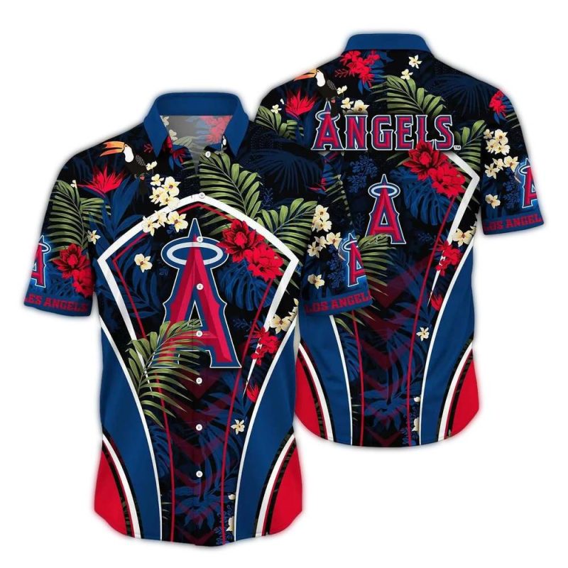Los Angeles Angels Leafs Pattern Summer Vacation Tropical Hawaiian Shirt 1