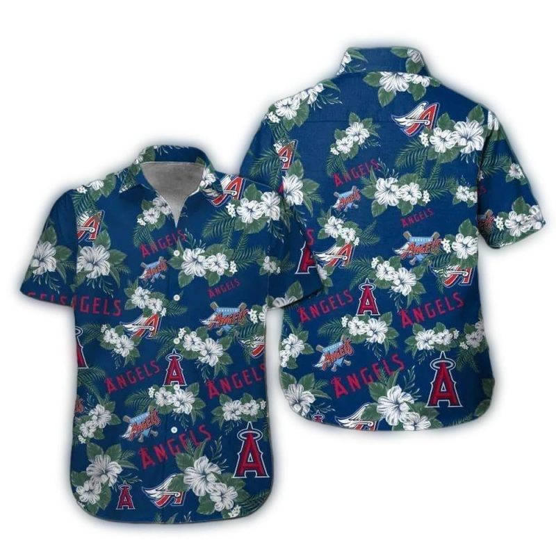 Los Angeles Angels Logo and Floral Flower Pattern Hawaiian Shirt 1