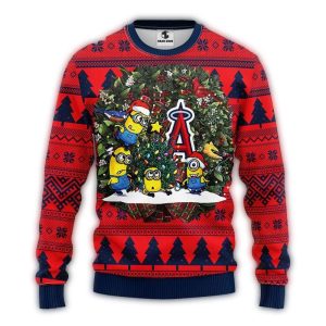 Los Angeles Angels Minion Tree Christmas Sweater - Ugly Holiday Design