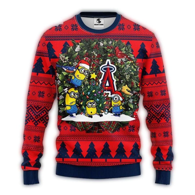 Los Angeles Angels Minion Tree Christmas Ugly Sweater 1