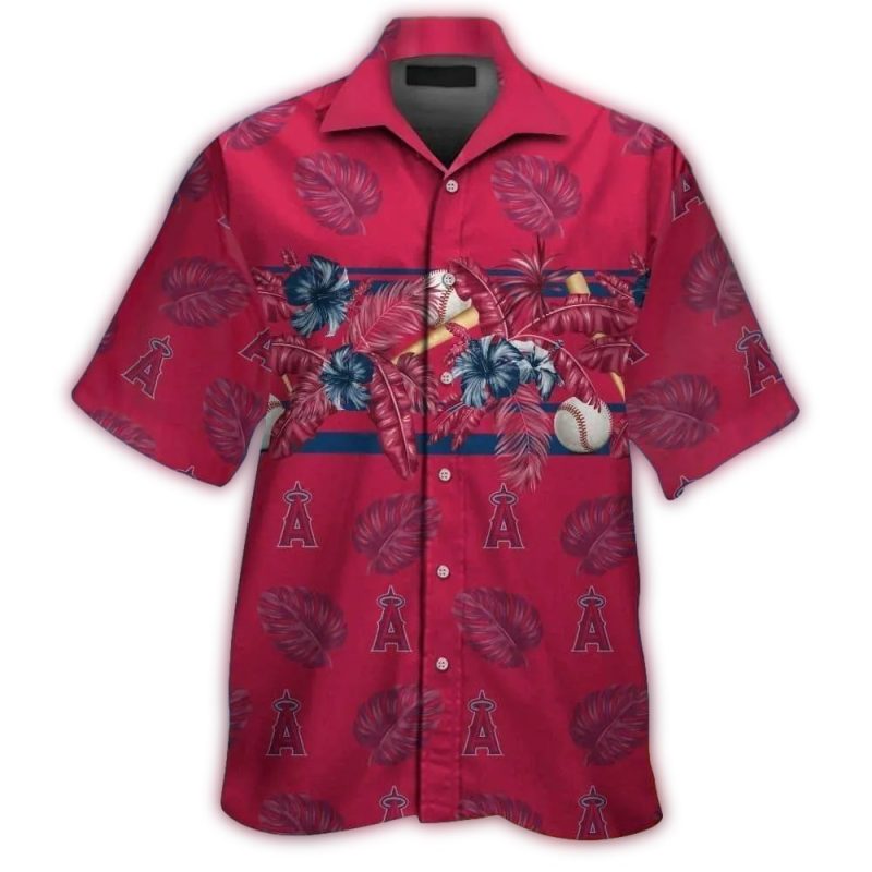 Los Angeles Angels Multi Logo and Floral Leafs Pattern Hawaiian Shirt 1