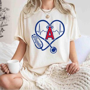 Los Angeles Angels Nurse Love Heartbeat Stethoscope T Shirt