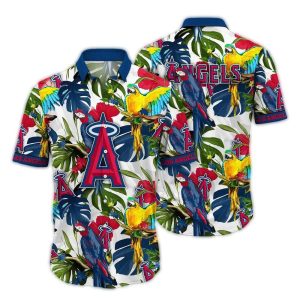 Los Angeles Angels Hawaiian Shirt With Parrot Leaf Pattern