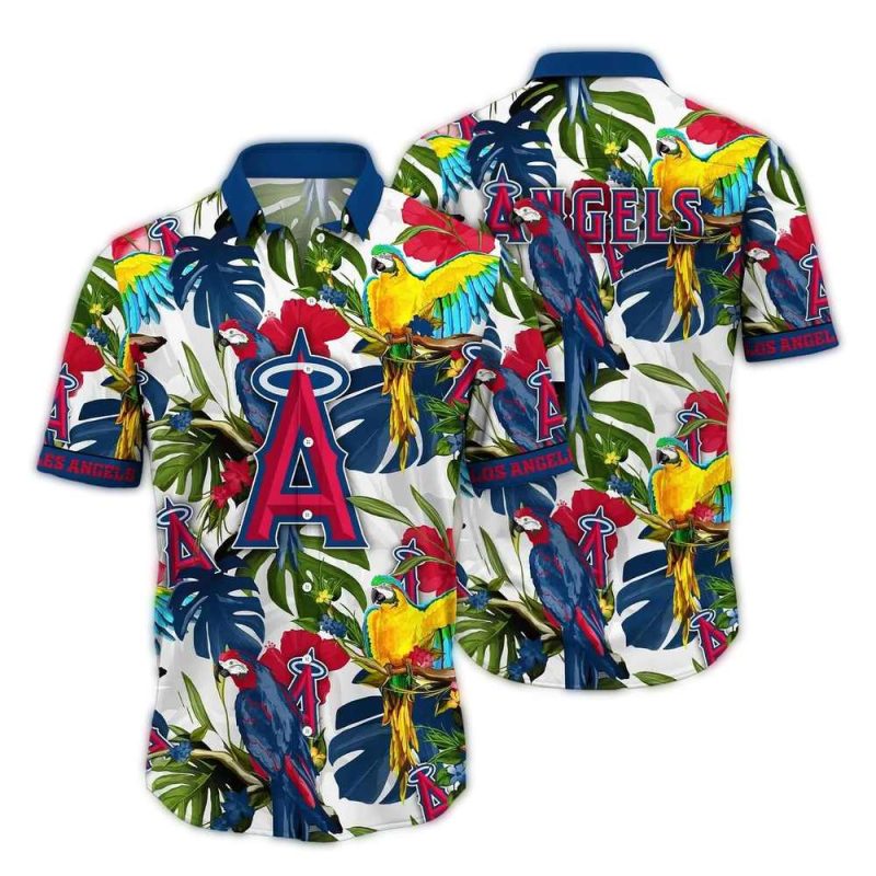 Los Angeles Angels Parrot Leafs Pattern Hawaiian Shirt 1