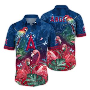Los Angeles Angels Hawaiian Shirt With Parrot And Flamingo Design