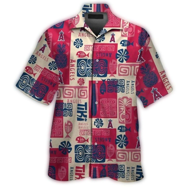 Los Angeles Angels Pattern Fish Tiki and Pineapple Hawaiian Shirt 1