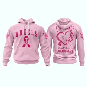 Los Angeles Angels Pink Breast Cancer Awareness All Over Print Hoodie