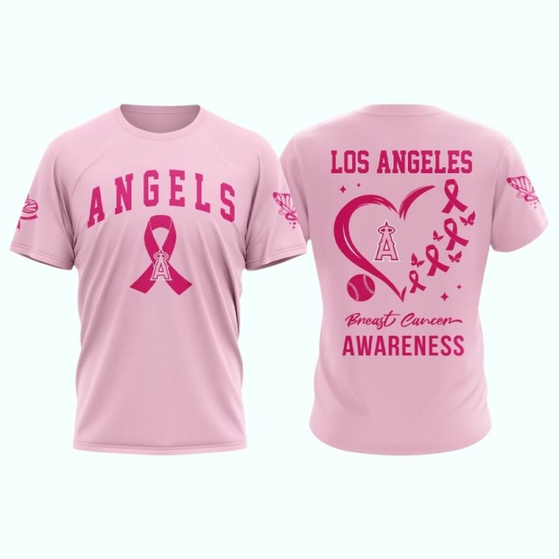 Los Angeles Angels Pink Breast Cancer Awareness AOP T Shirt 1