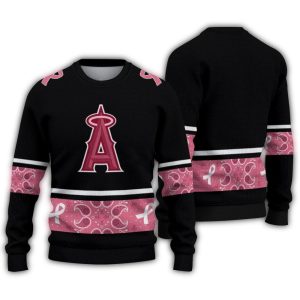 Los Angeles Angels Pink Ribbon Black Ugly Sweater For Women