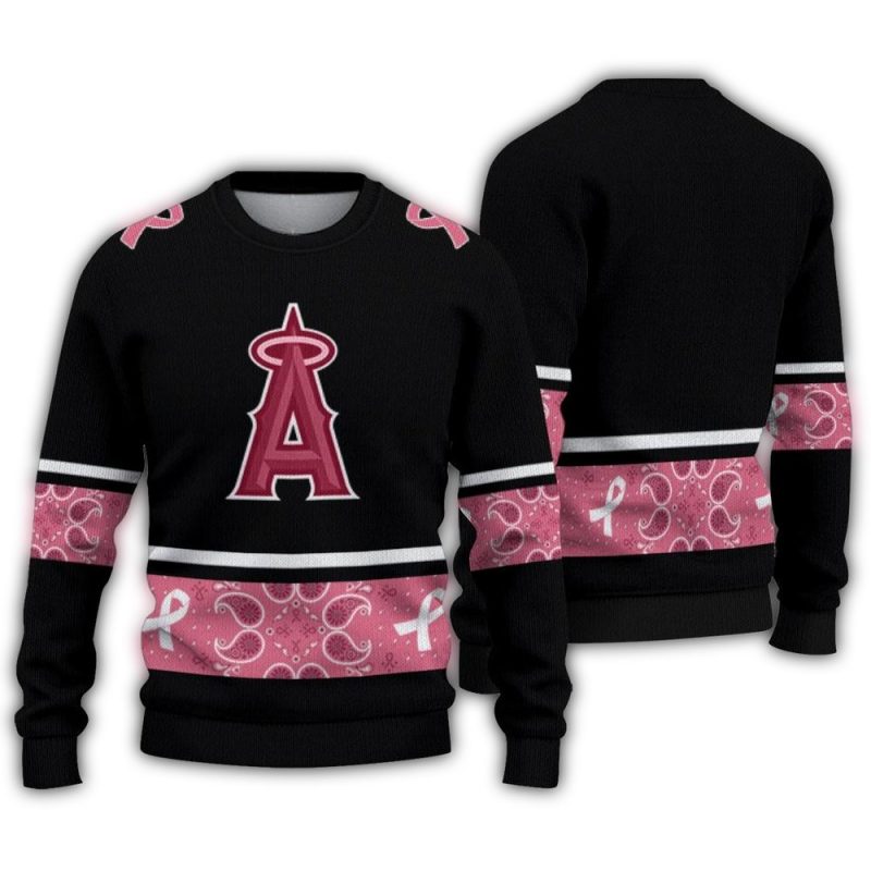 Los Angeles Angels Pink Ribbon Black Pink Ugly Sweater 1