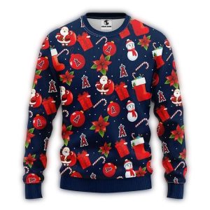 Los Angeles Angels Christmas Ugly Sweater With Santa And Snowman Design