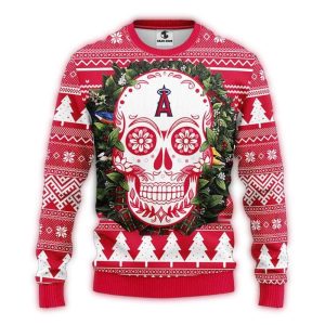 Los Angeles Angels Floral Skull Design Ugly Christmas Sweater