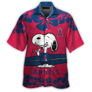 Los Angeles Angels Snoopy Surf Floral Hawaiian Shirt For Beach Lovers