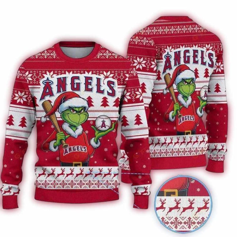 Los Angeles Angels With Grinch Play Baseball Christmas Ugly Sweater 1