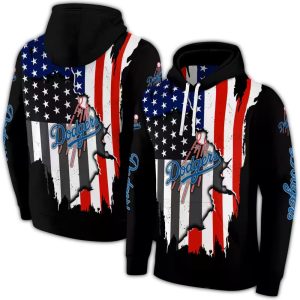 Los Angeles Dodgers American Pride Black All Over Print Hoodie