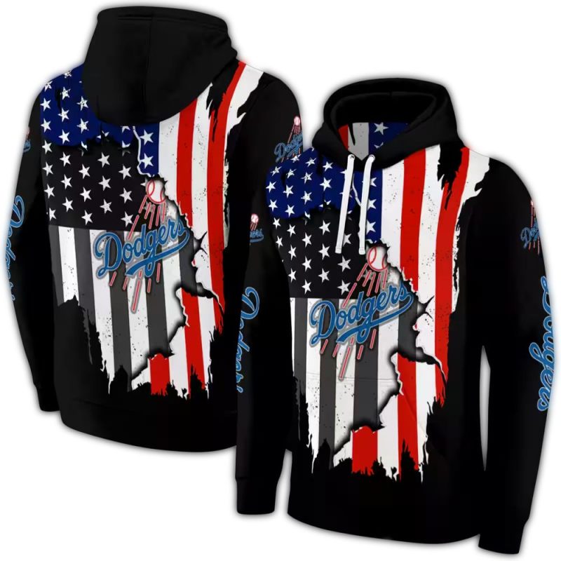 Los Angeles Dodgers American Pride Black AOP Hoodie 1