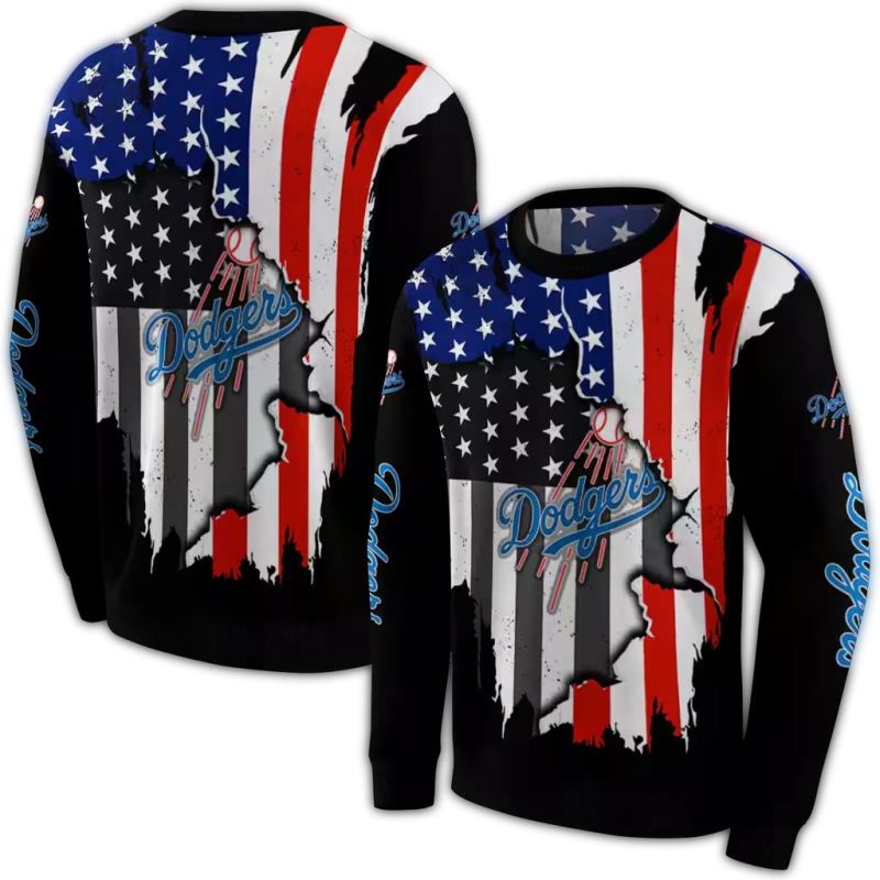 Los Angeles Dodgers American Pride Black AOP Sweatshirt 1