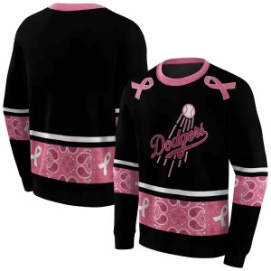 Los Angeles Dodgers Awareness Ribbon Black Pink All Over Print Sweatshirt
