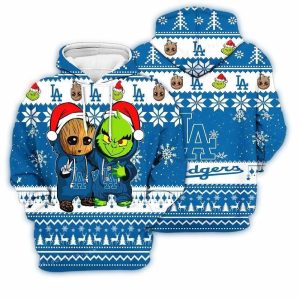 Dodgers Baby Groot & Grinch Christmas All Over Print Hoodie for Kids