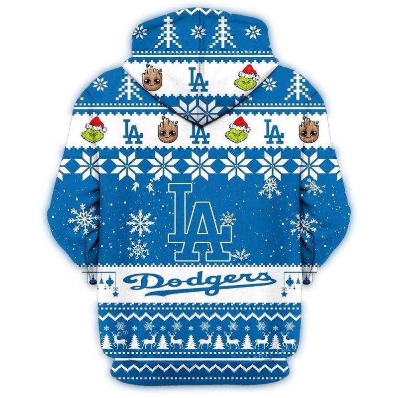 Dodgers Baby Groot & Grinch Christmas All Over Print Hoodie for Kids - Image 3