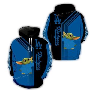 Baby Yoda Los Angeles Dodgers All Over Print Hoodie for Kids