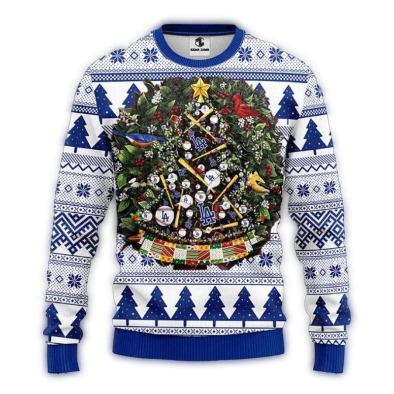 Los Angeles Dodgers Ugly Christmas Sweater with Baseball Wreath Design