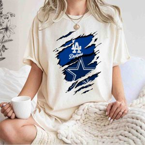 Los Angeles Dodgers & Dallas Cowboys Logo Fusion T-Shirt For Fans