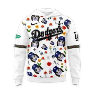 Los Angeles Dodgers Floral Print Hoodie for Dia de los Muertos Celebration