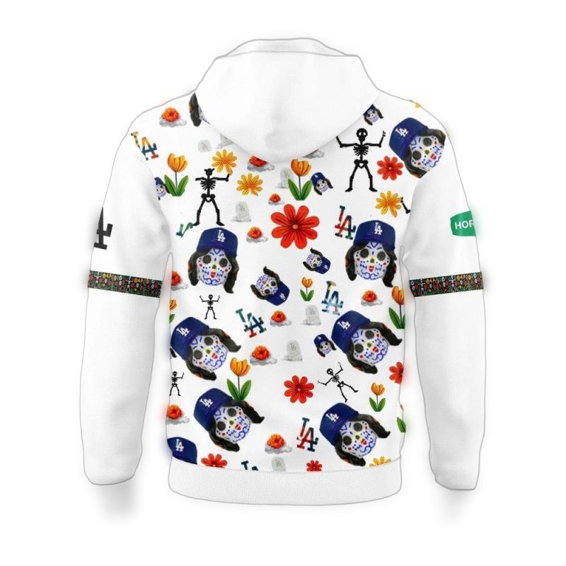 Los Angeles Dodgers Floral Print Hoodie for Dia de los Muertos Celebration - Image 2