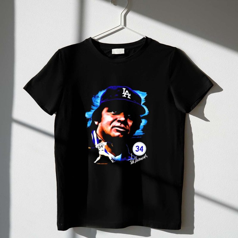 Los Angeles Dodgers Fernando Valenzuela 34 Signature LA Cap T Shirt.jpeg t shirt 1 1