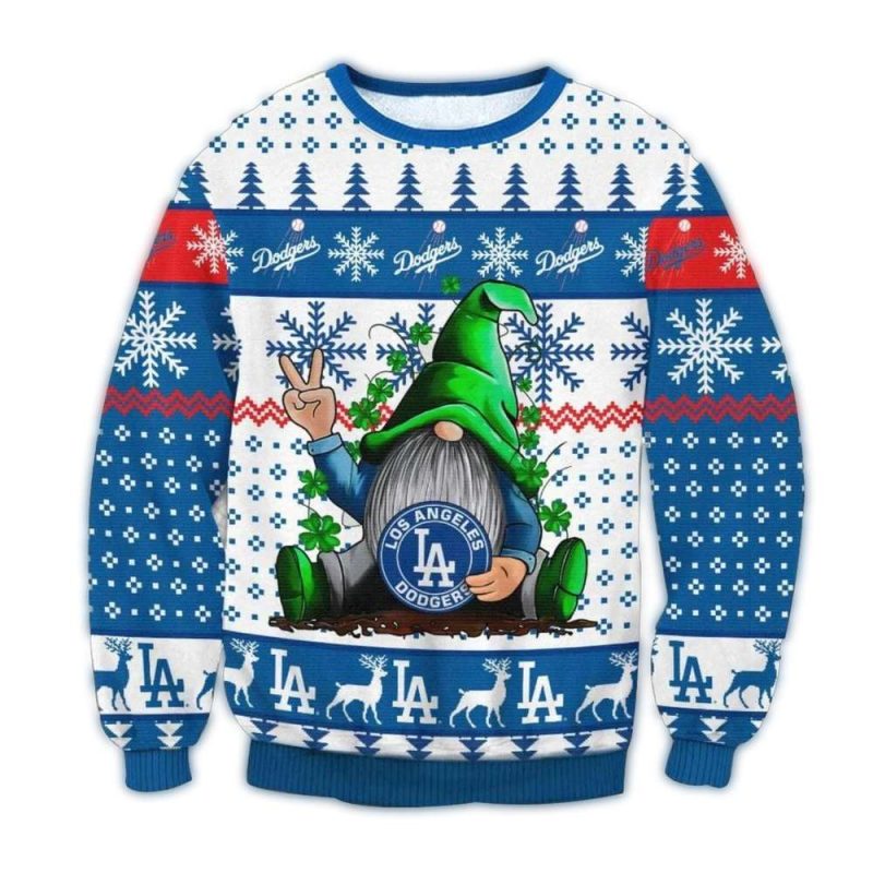 Los Angeles Dodgers Christmas Ugly Sweater with Gnome Snowflake Design