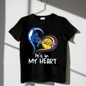 Los Angeles Dodgers & Lakers Heart Graphic T-Shirt For Sports Fans