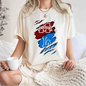 Los Angeles Dodgers Torn Effect T-Shirt For Mississippi State Fans