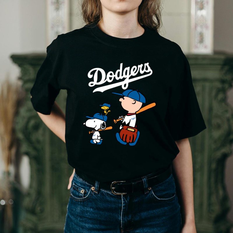 Los Angeles Dodgers Snoopy Let's Play Baseball T-Shirt for Fans - Image 2