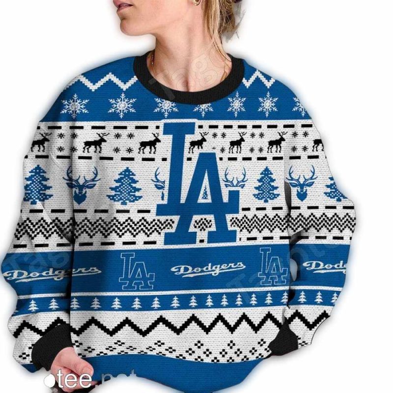 Los Angeles Dodgers Christmas Ugly Sweater with Baseball Pattern
