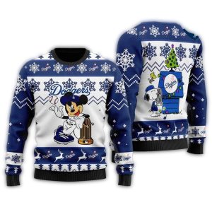 Mickey Mouse Snoopy Christmas Ugly Sweater for Los Angeles Dodgers Fans