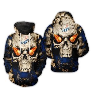 Los Angeles Dodgers Skull Fire Eyes All-Over Print Hoodie for Fans