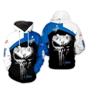 Los Angeles Dodgers All Over Print Skull Punisher Hoodie for Fans