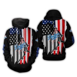 Los Angeles Dodgers All Over Print Hoodie with Flag Design