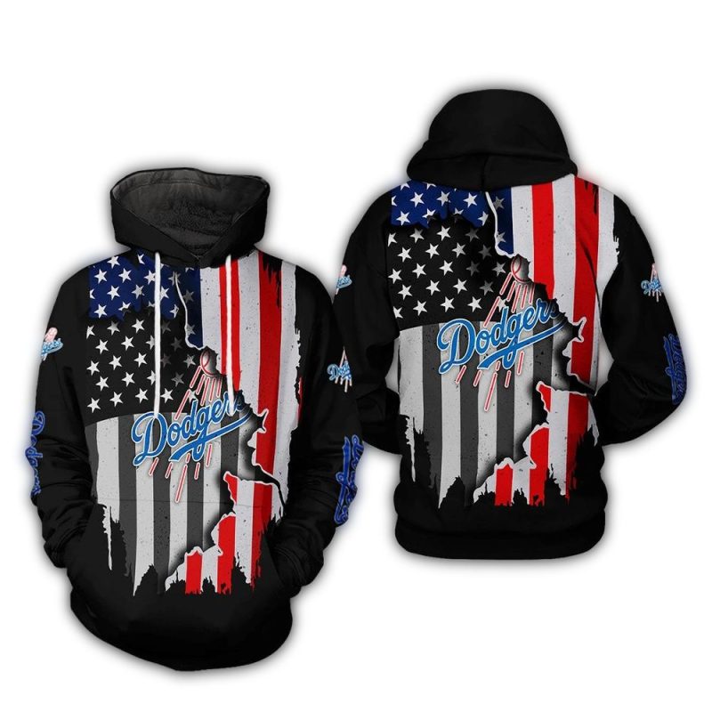 Los Angeles Dodgers MLB US Flag 3D Printed HoodieZipper Hoodie