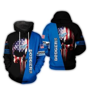 Los Angeles Dodgers Skull Punisher All Over Print Hoodie with US Flag Design