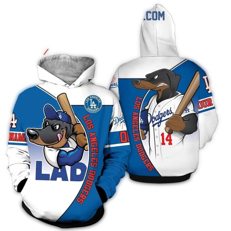 Custom Dodgers Mascot Baseball Hoodie with Personalized Name & Number