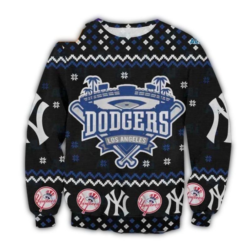 Los Angeles Dodgers New York Yankees Ugly Christmas Sweater 1