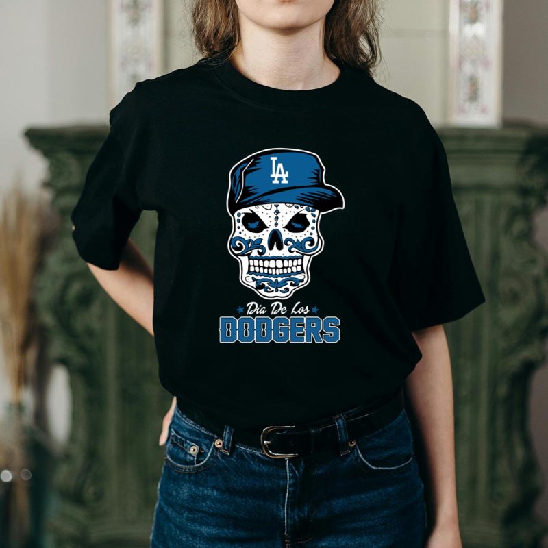 Los Angeles Dodgers Dia De Los Dodgers Skull T-Shirt for Fans - Image 2